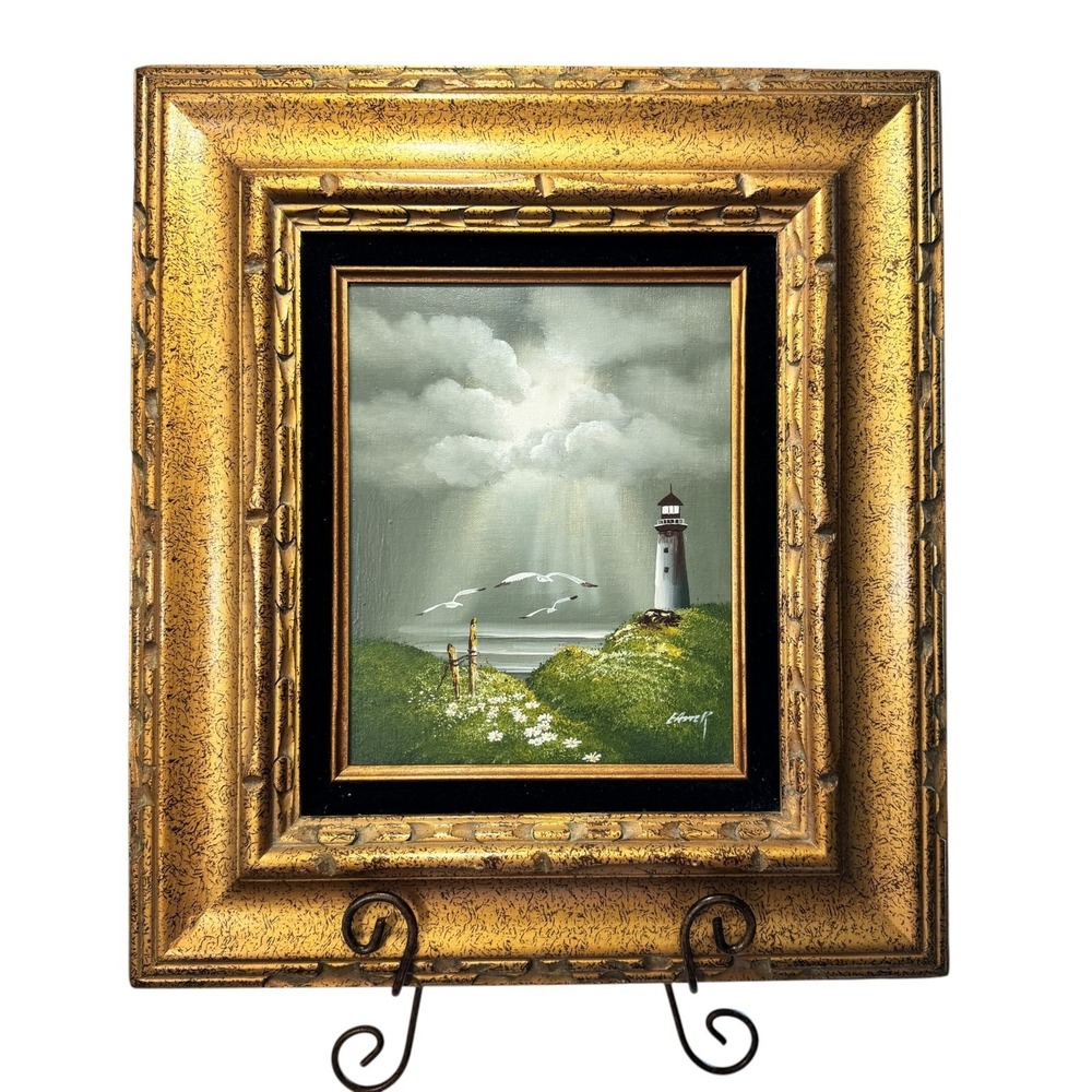 MCM 70s Impressionist Seascape Moody Coastal Wall Art Deco Easter Oil Canvas
